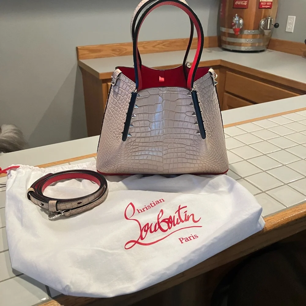 Christian Louboutin Beige Croc-Embossed mini tote LIKE NEW !